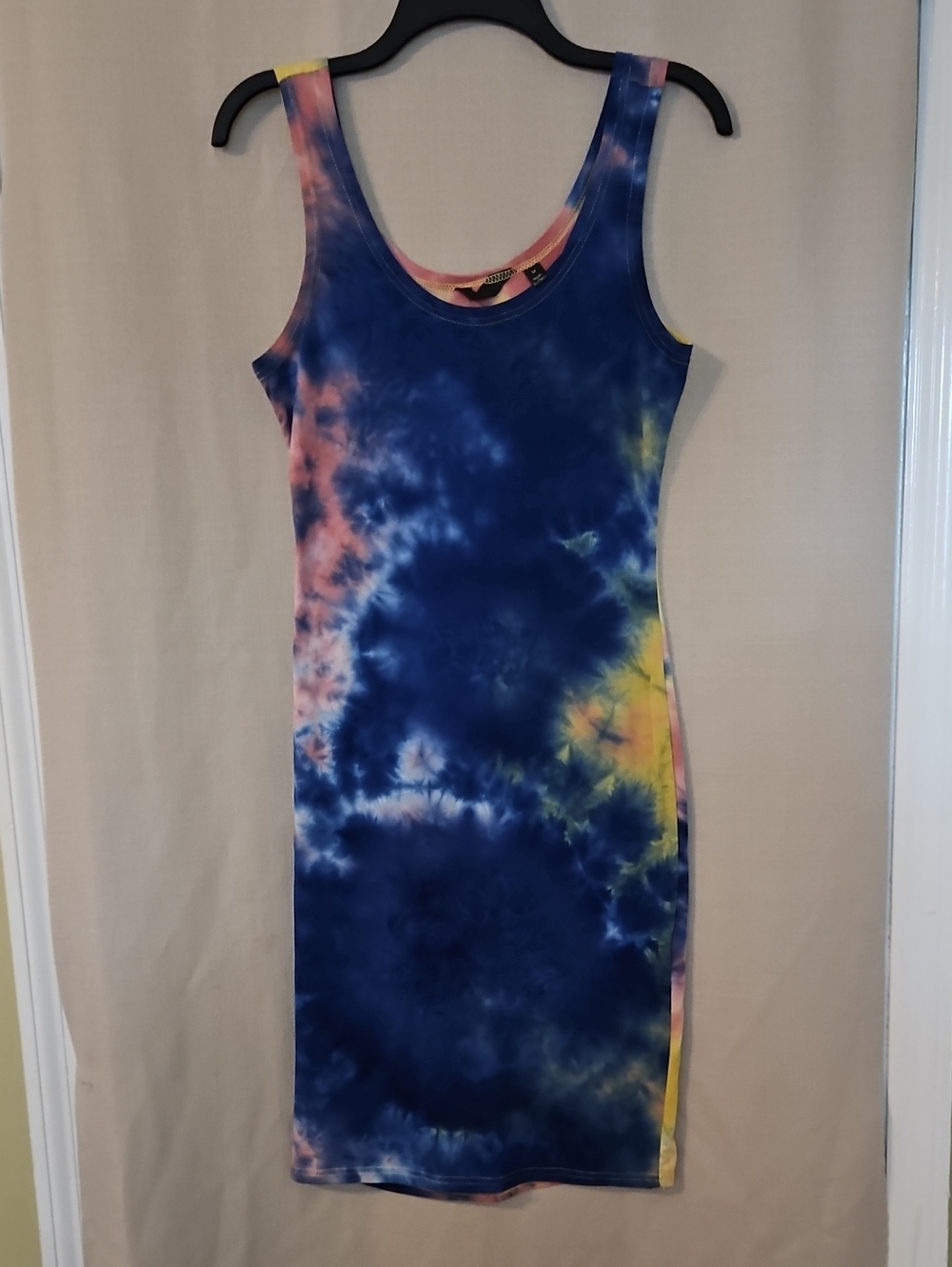 Mlle Gabrielle Navy Pink Yellow Tie-Dye Scoop Tank Dress